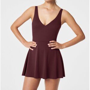 Spanx Pique Shaping Swim Dress Mulberry V-Neck Jacquard A-Line Skort Fit-&-Flare